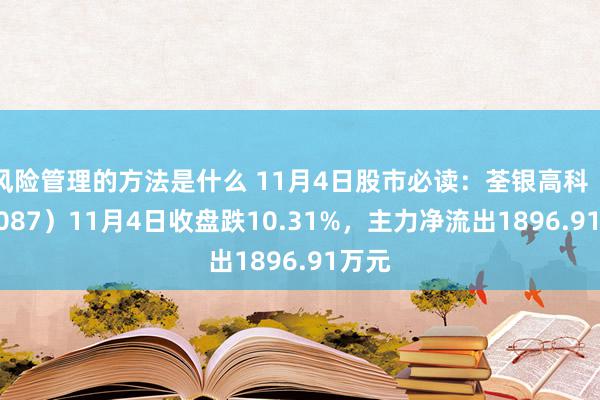 风险管理的方法是什么 11月4日股市必读：荃银高科（300087）11月4日收盘跌10.31%，主力净流出1896.91万元