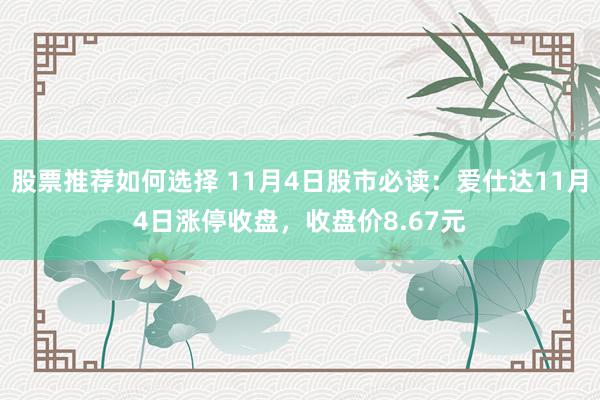 股票推荐如何选择 11月4日股市必读：爱仕达11月4日涨停收盘，收盘价8.67元