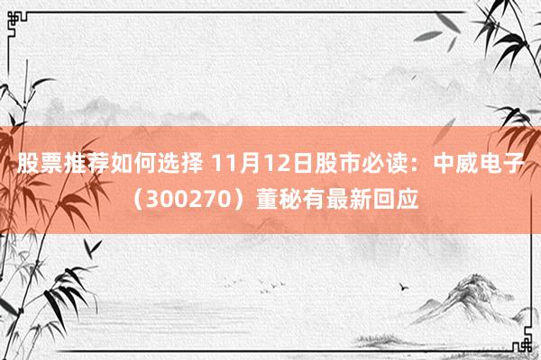 股票推荐如何选择 11月12日股市必读：中威电子（300270）董秘有最新回应