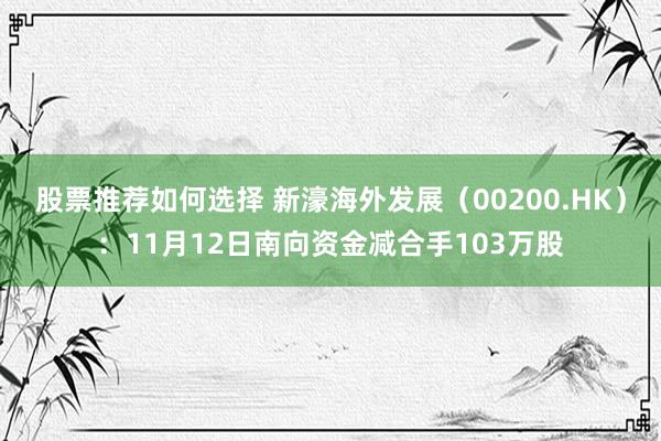 股票推荐如何选择 新濠海外发展（00200.HK）：11月12日南向资金减合手103万股