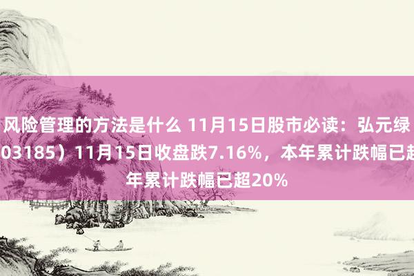 风险管理的方法是什么 11月15日股市必读：弘元绿能（603185）11月15日收盘跌7.16%，本年累计跌幅已超20%