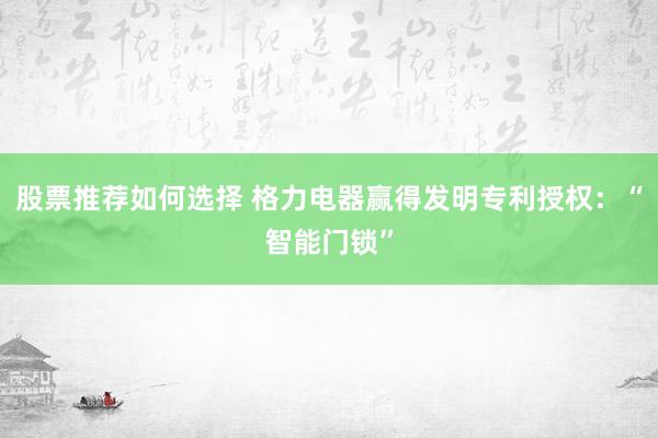 股票推荐如何选择 格力电器赢得发明专利授权：“智能门锁”