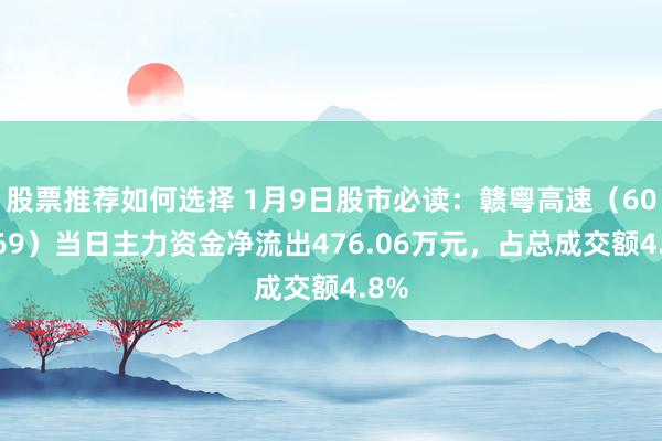 股票推荐如何选择 1月9日股市必读：赣粤高速（600269）当日主力资金净流出476.06万元，占总成交额4.8%