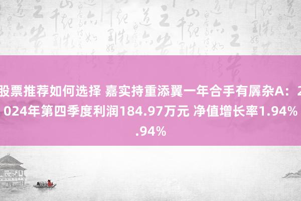 股票推荐如何选择 嘉实持重添翼一年合手有羼杂A：2024年第四季度利润184.97万元 净值增长率1.94%