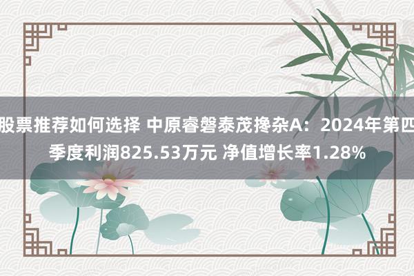 股票推荐如何选择 中原睿磐泰茂搀杂A：2024年第四季度利润825.53万元 净值增长率1.28%