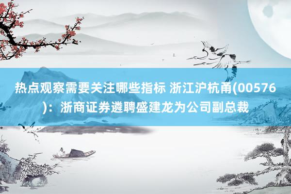 热点观察需要关注哪些指标 浙江沪杭甬(00576)：浙商证券遴聘盛建龙为公司副总裁