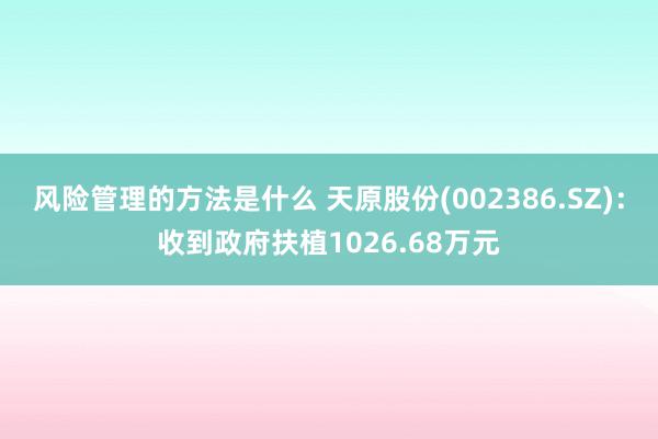 风险管理的方法是什么 天原股份(002386.SZ)：收到政府扶植1026.68万元