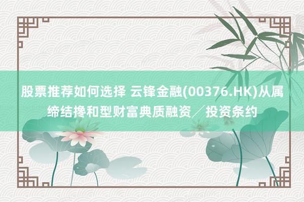 股票推荐如何选择 云锋金融(00376.HK)从属缔结搀和型财富典质融资╱投资条约