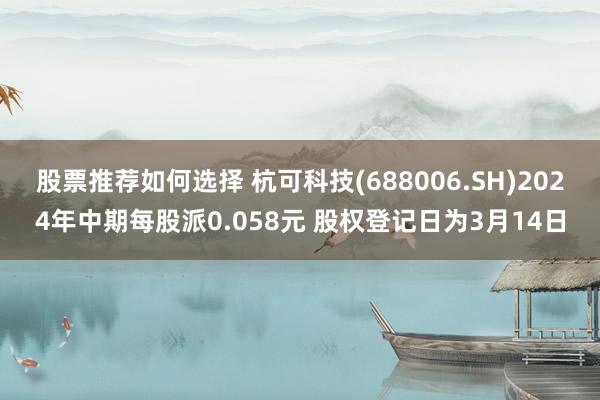 股票推荐如何选择 杭可科技(688006.SH)2024年中期每股派0.058元 股权登记日为3月14日